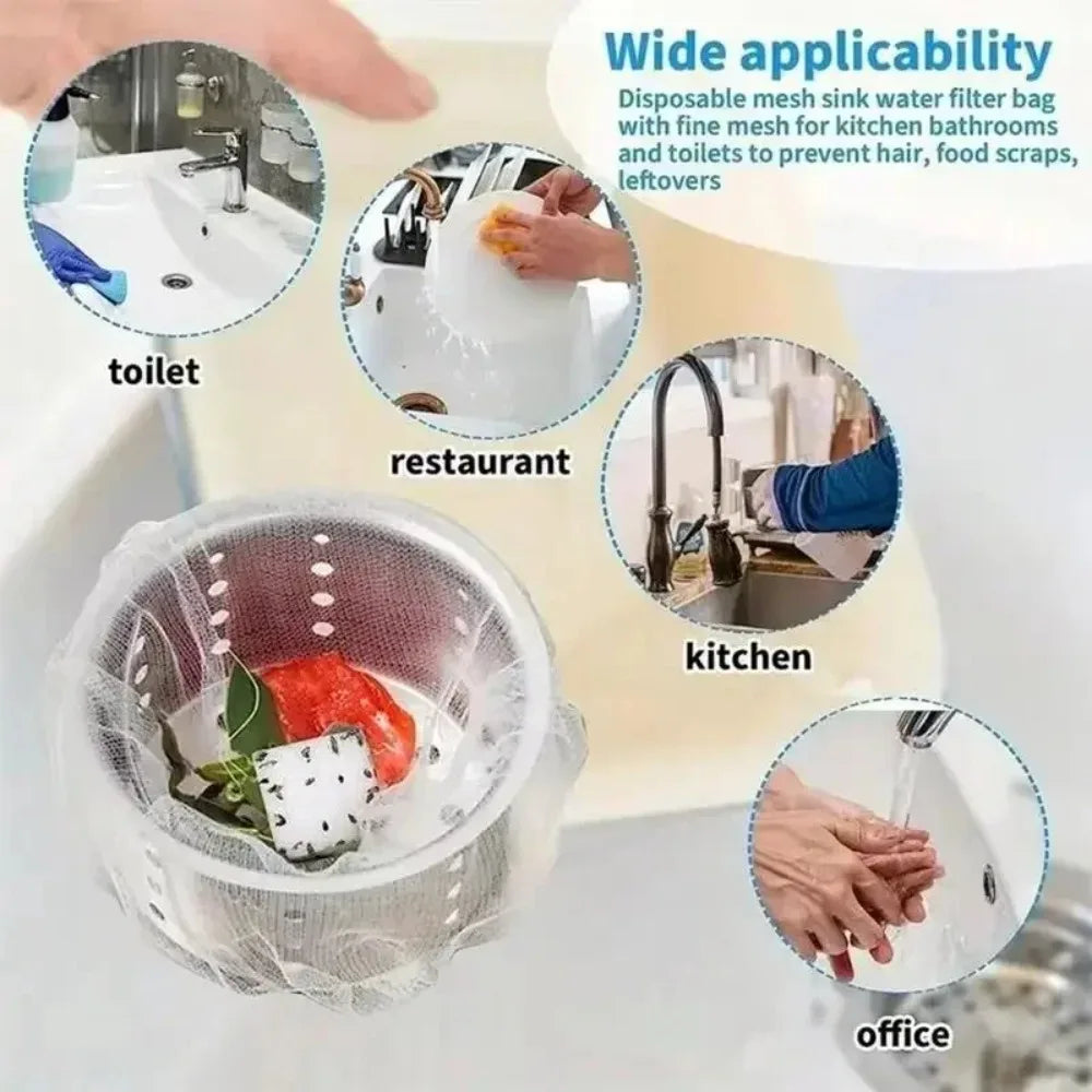200/100pcs Disposable Sink Filter Mesh Bags Kitchen Sink Strainer Drain Hole Anti-blocking Garbage Bag Cleaning Strainers Net