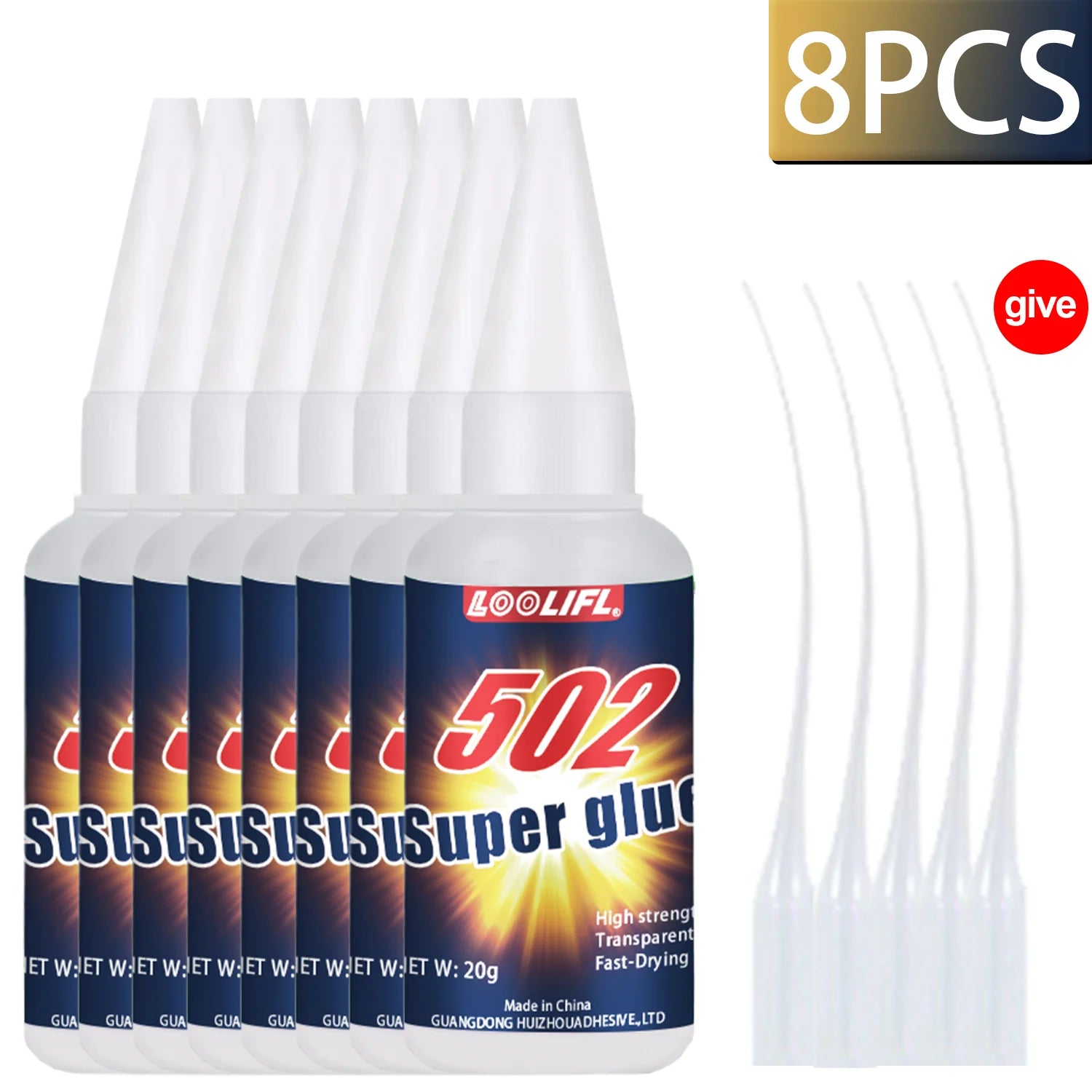 LOOLIFL 1-8PCS 20g 502 Super Glue Quick-drying Cyanoacrylate Instant Leather Rubber Wood Metal Strong Bond Liquid Adhesive Tool
