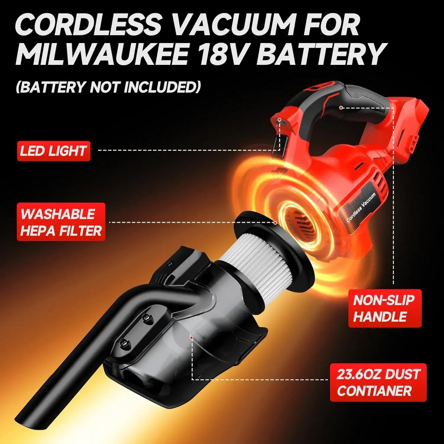 Cordless Vacuum for Milwaukee Battery Handheld Vacuum Cleaner with 2Pcs Washable HEPA Filter for Home Pet Hair Car