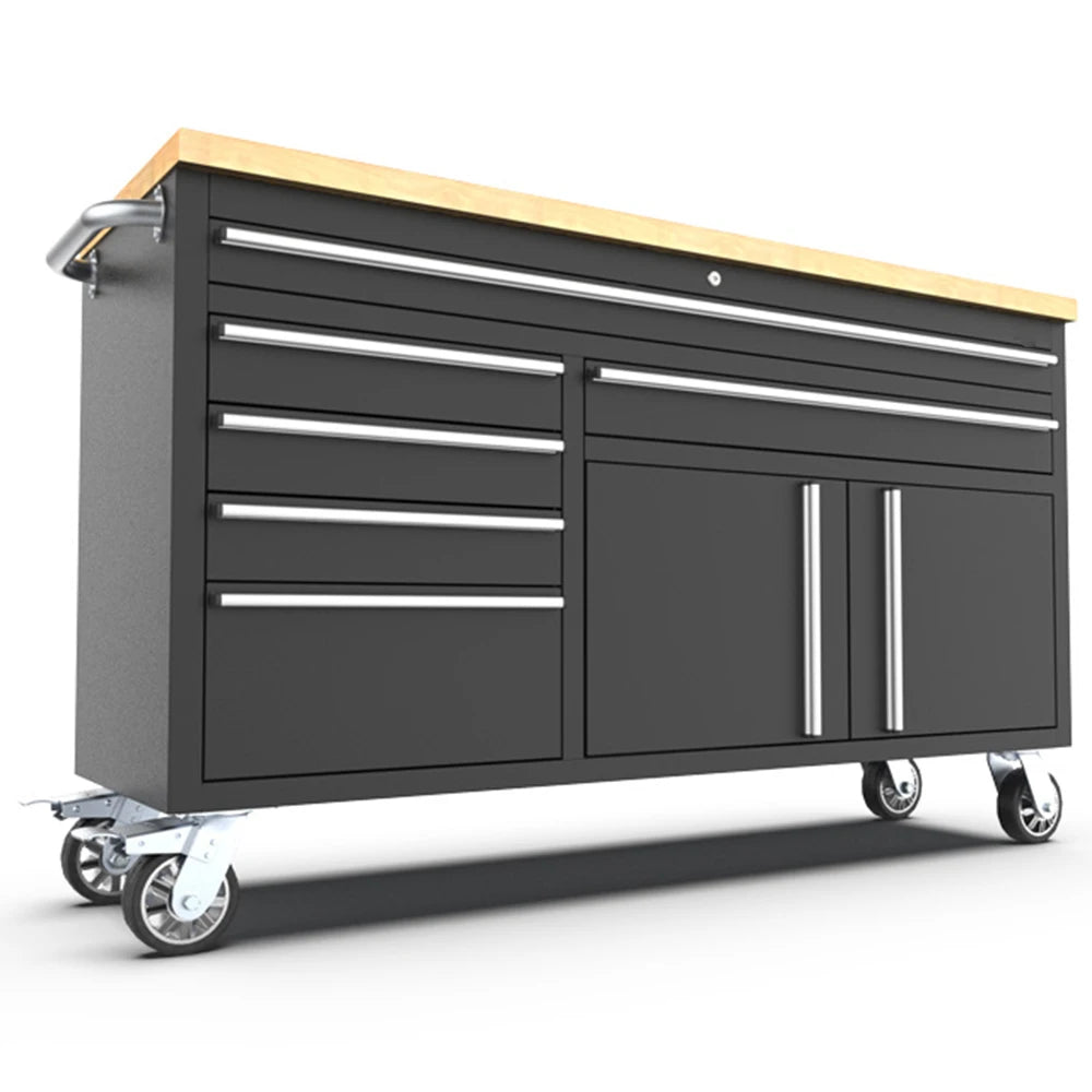 Black Wooden Top Tool Storage Cabinet with 6 Drawers And 2 Doors for Easy Organization And Access