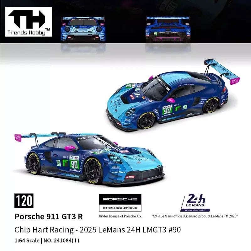 TH-Trends Hobby 1/64 Porsche 911 GT3 R 24H Le Mans 2025 #90 Car Alloy Motor Vehicle Diecast Metal Model Kids Toys Boys