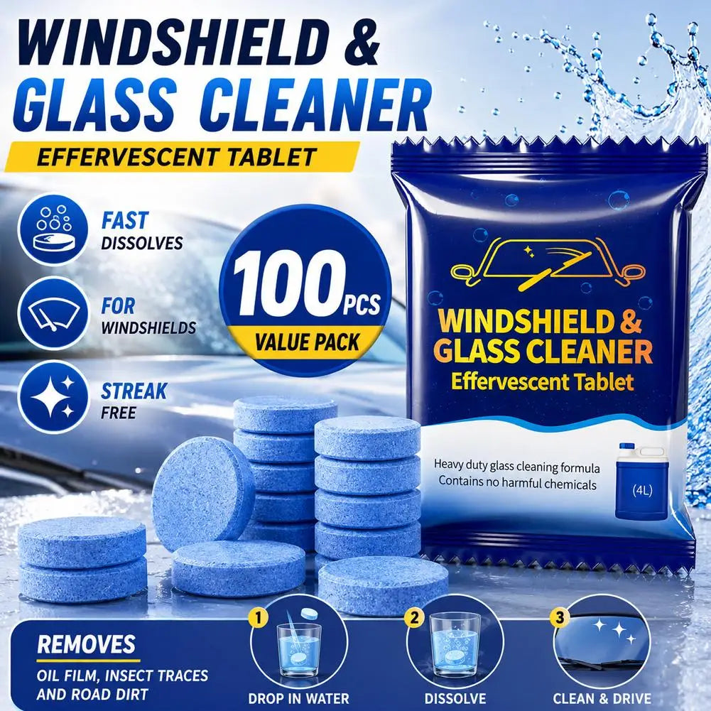 Automotive Glass Water Effervescent Sheet Solid Concentrate Wiper Clean Sheet Windshield Cleaner Effervescent Tablets 20/50/100p