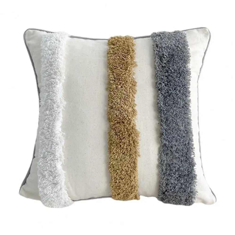 Unique Boho Throw Pillow with Braided Rope Pattern Handmade Tassels Cushion Soft Cotton Linen Textured Cushion for Sofa Bed