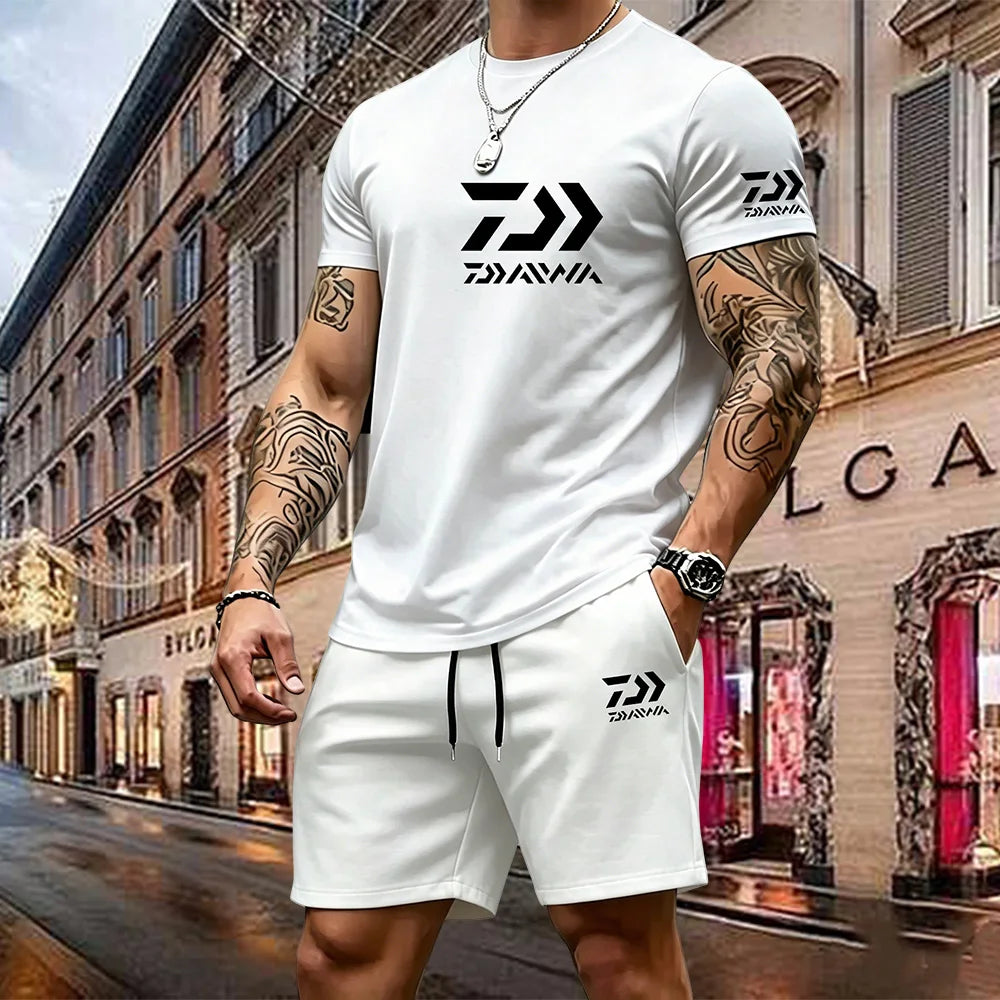 2026 Summer New Men's Fashion Outdoor Sports Set Printed Short Sleeve T-shirt+Shorts Loose Home Leisure Two Piece Set