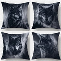 4-Piece Printed Pillowcase Set – Wolf Theme with Dark Tones for a Mysterious & Cool Atmosphere