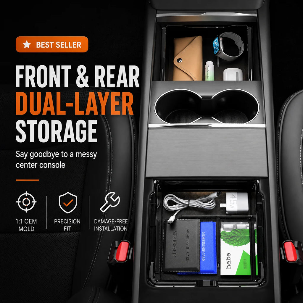 Center Console Upper Storage Box ABS Silicone Non-Slip Front Rear Armrest For Tesla Model 3 Model Y Juniper YL Car Supplies