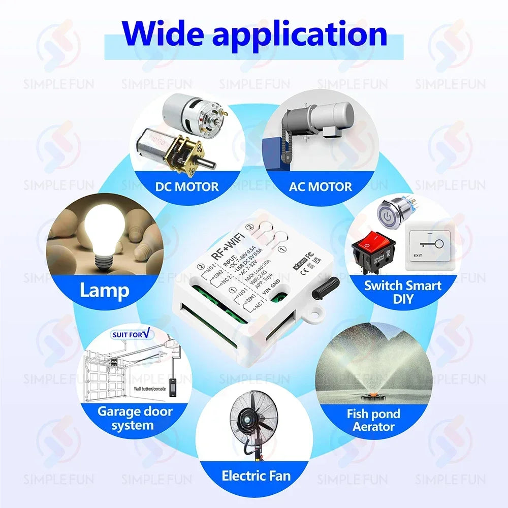 WiFi RF Remote Control Smart Light Switch 2 CH Tuya,USB 5V DC 12V 24V 48V,1-250V Dry Contact Relay,work with Alexa Google Home