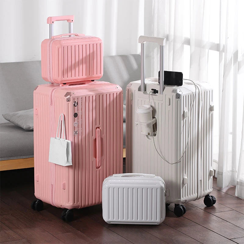 Combination Travel Suitcase Set Large-Capacity Durable Luggage With Cup Holder USB Charging Adapter Rolling Wheel Suit Case