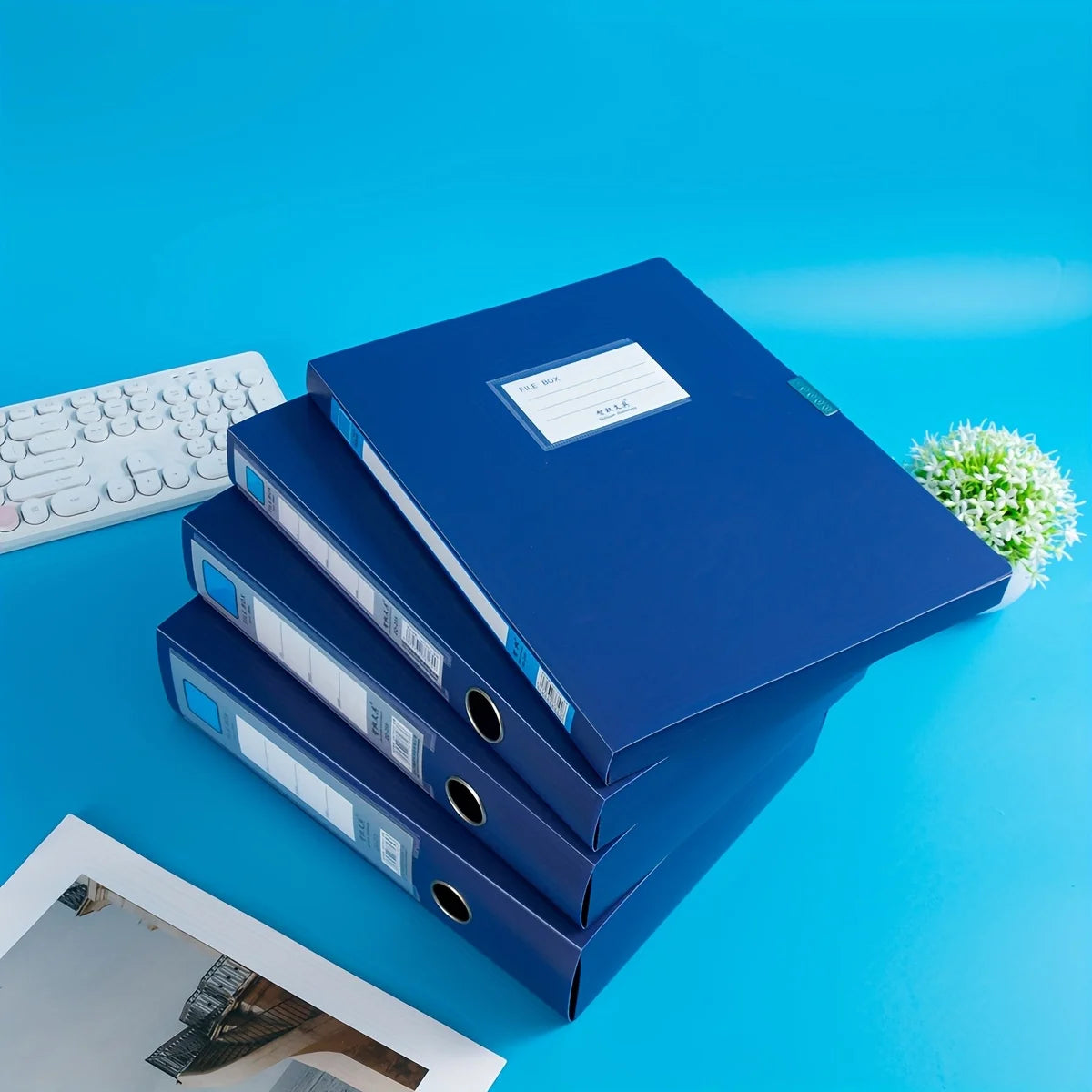 1 Pack Portable Durable A4 Plastic File Box – Dark Blue 1.38inch/2.17inch Document Organizer for Office, School, Home – Stores