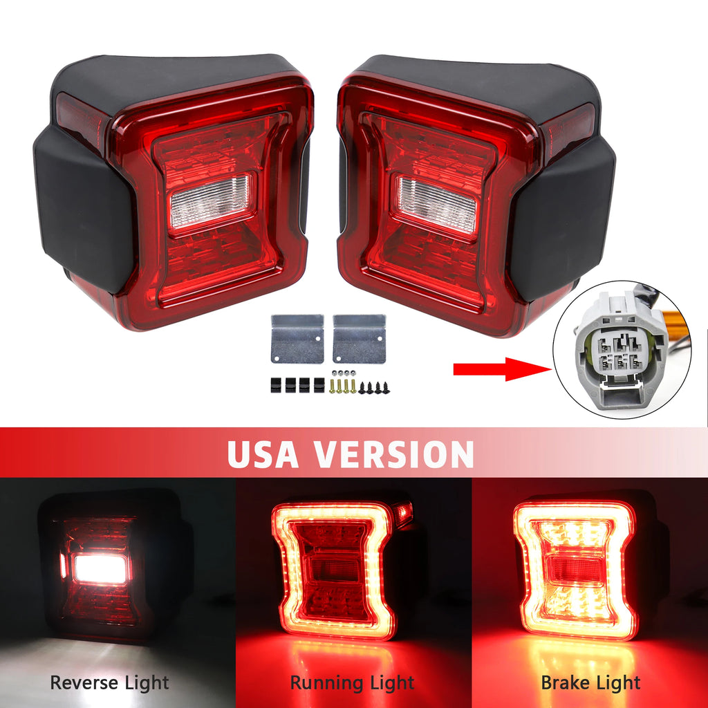 2x For Jeep Wrangler JK 2007-2017 LED Tail Lights Reverse Brake Running Lamp Rear DRL