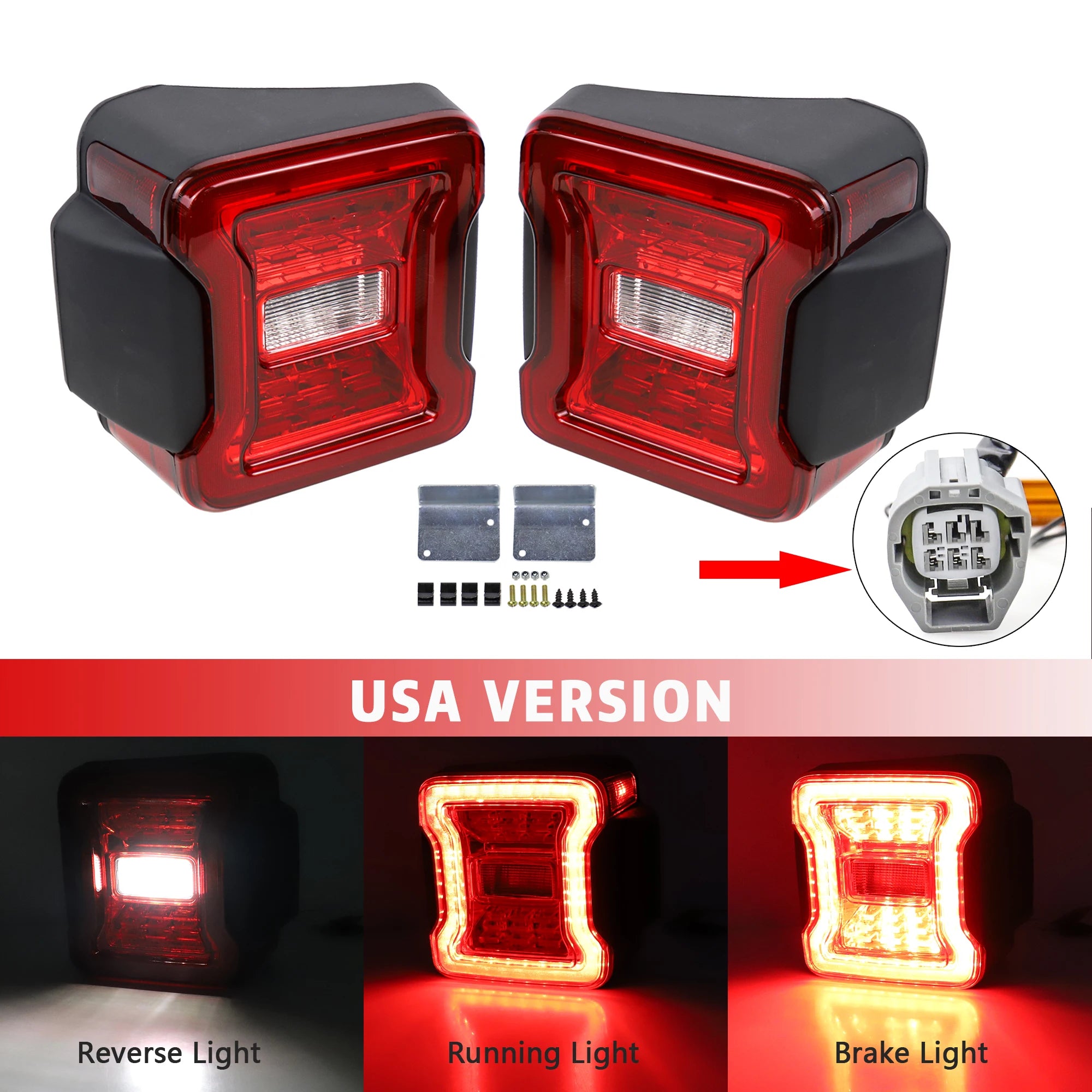 2x For Jeep Wrangler JK 2007-2017 LED Tail Lights Reverse Brake Running Lamp Rear DRL
