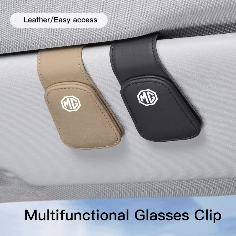 Leather Car Glasses Clip Sun Visor Credit Card Holder For MG ZS 5 7 6 Cyberster MG4 EV ES5 HS ONE GT GS MG3 EZS 3SW
