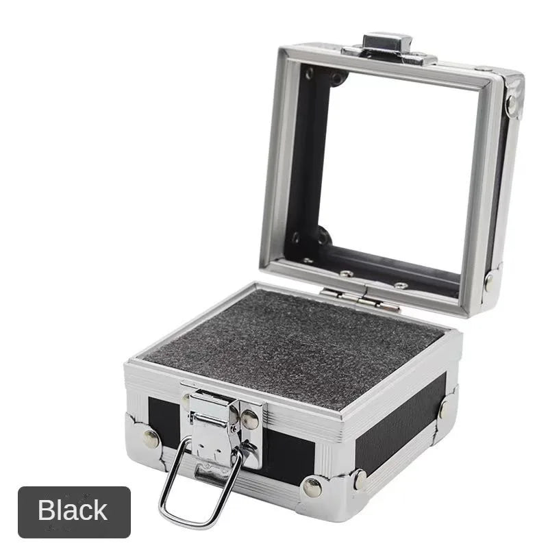 Portable Aluminum Alloy Mini Storage Box Multi Purpose Transparent Display Jewelry Box 25 Slots Grinding Head Storage Empty Case