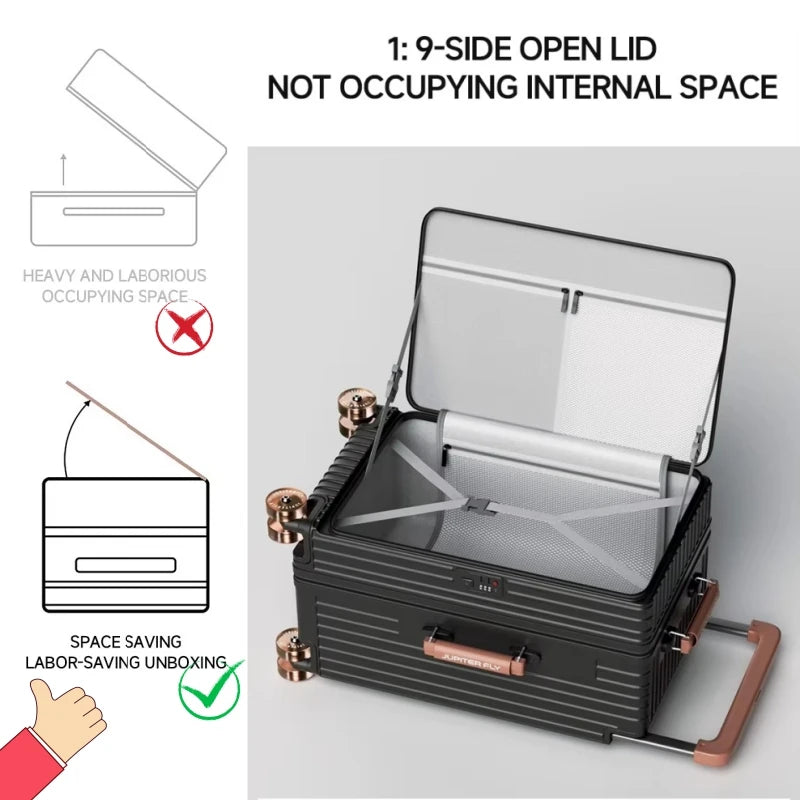 Side Opening Rolling Luggage Wide Trolley Travel 1:9 Deep Warehouse Suitcase with Skating Spinner Wheels TSA Lock PC Material 20
