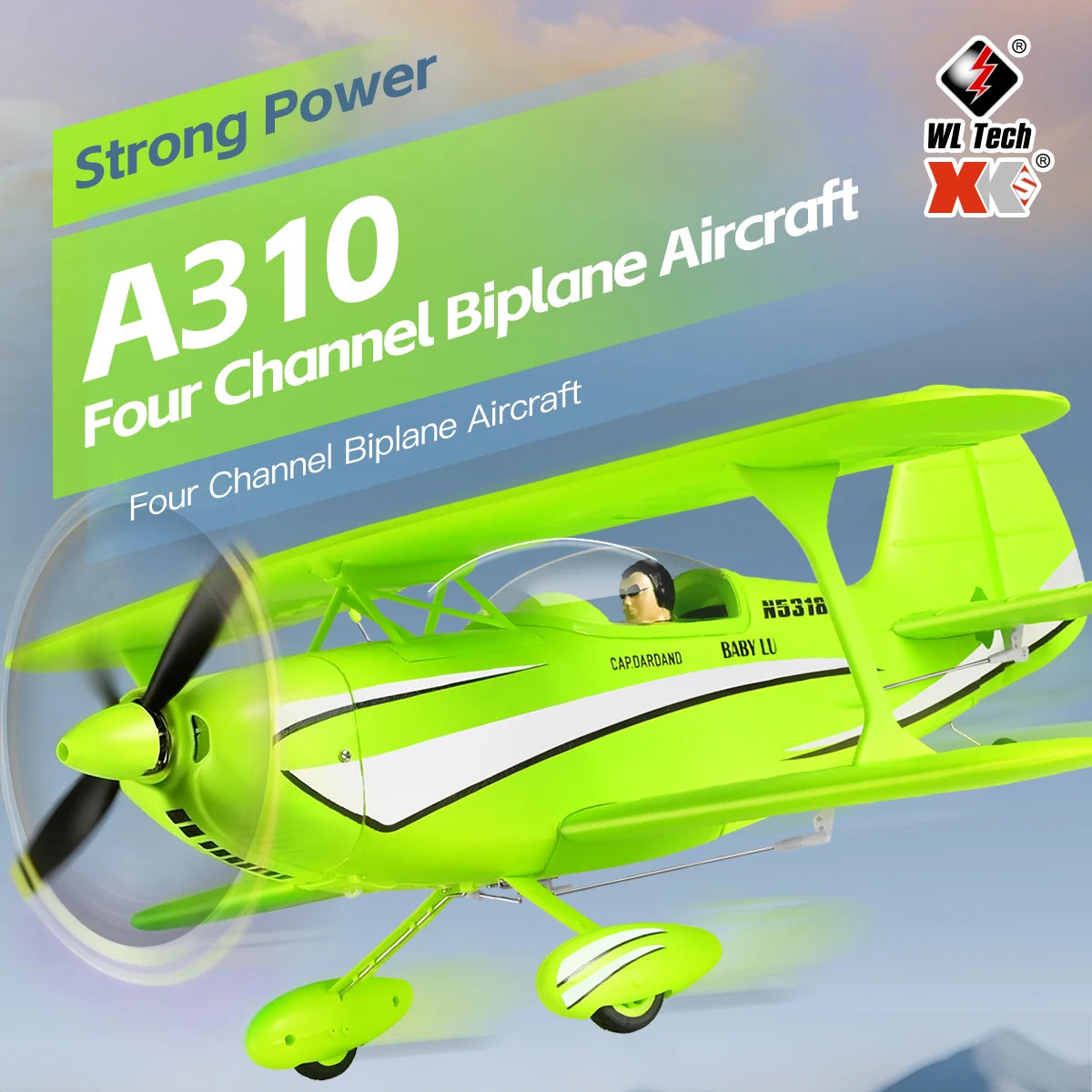 WLtoys A310 RC Biplane Aircraft 2.4G 1504 Brushless Remote Control Glider 3D6G Fixed-Wing Aircraft Model Stunt Biplane Model Toy
