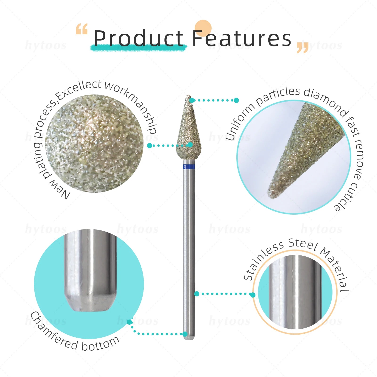 HYTOOS 5mm Long Bud Cuticle Clean Nail Drill Bits Russian Diamond Dead Skin Nail Bit Nail Cleaner Accessories Tool