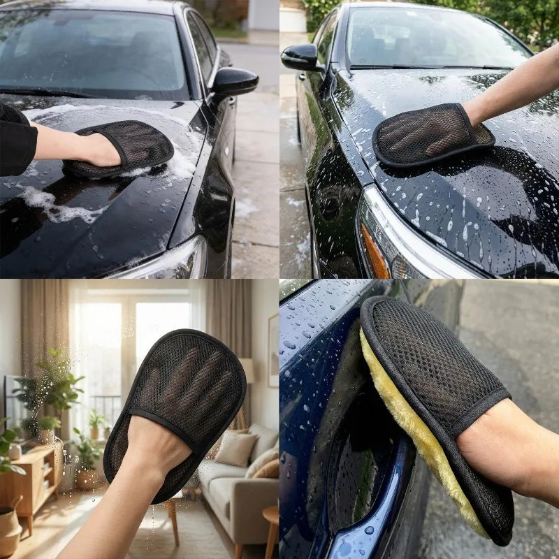 Microfiber Car Wash Gloves Plush Five Finger Design Auto Cleaning Mitt Scratch Free Washing Sponge Detailing Tools Accessories