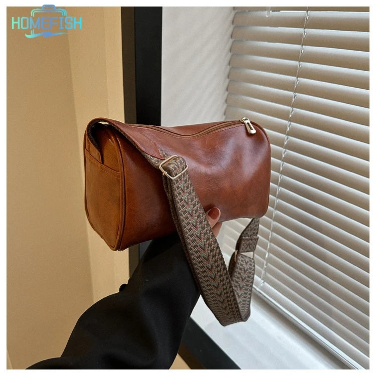 HOMEFISH Vintage Leather Boston Women Small Handbag and Purse Designer Crossbody Bag Female Casual Travel Pillow Shoulder Bag