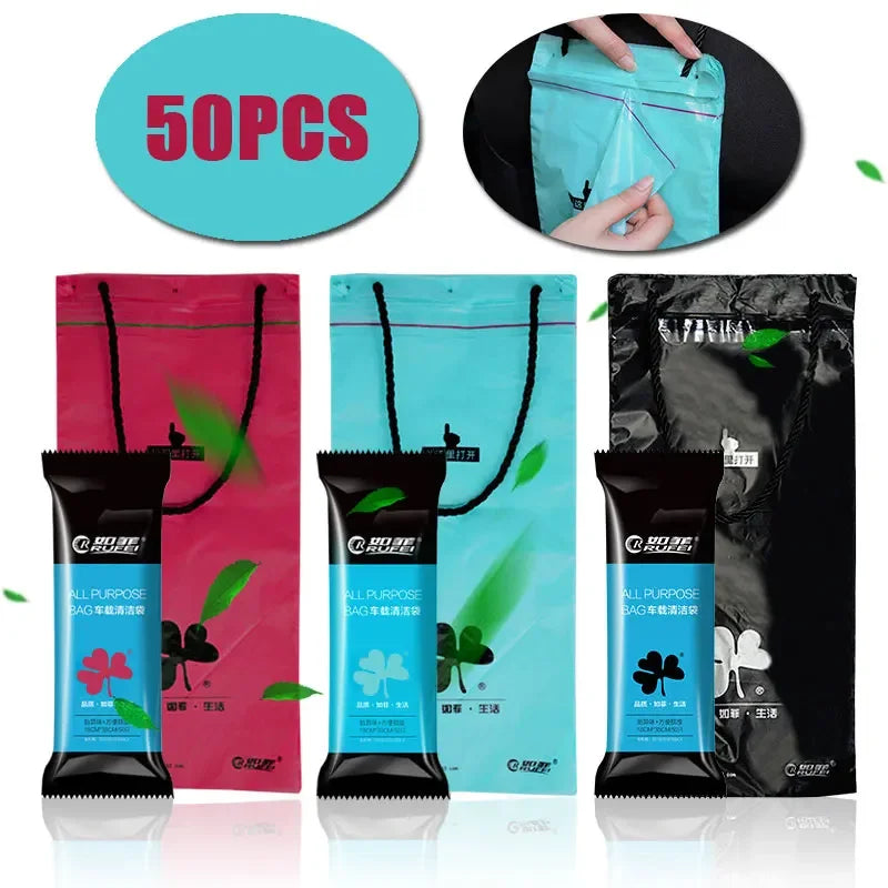 50 Pcs Car Disposable Trash Bags Self-Adhesive Rubbish Holder Auto Interior Office Kitchen Garbage Storage Bag Biodegradable