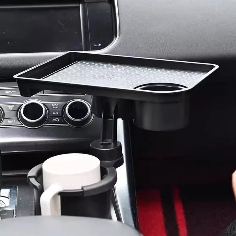 Car Cup Holder Expander 360° Rotatable Adjustable with Detachable Food Snack Tray & Phone Mount Car Storage Dinner Plate