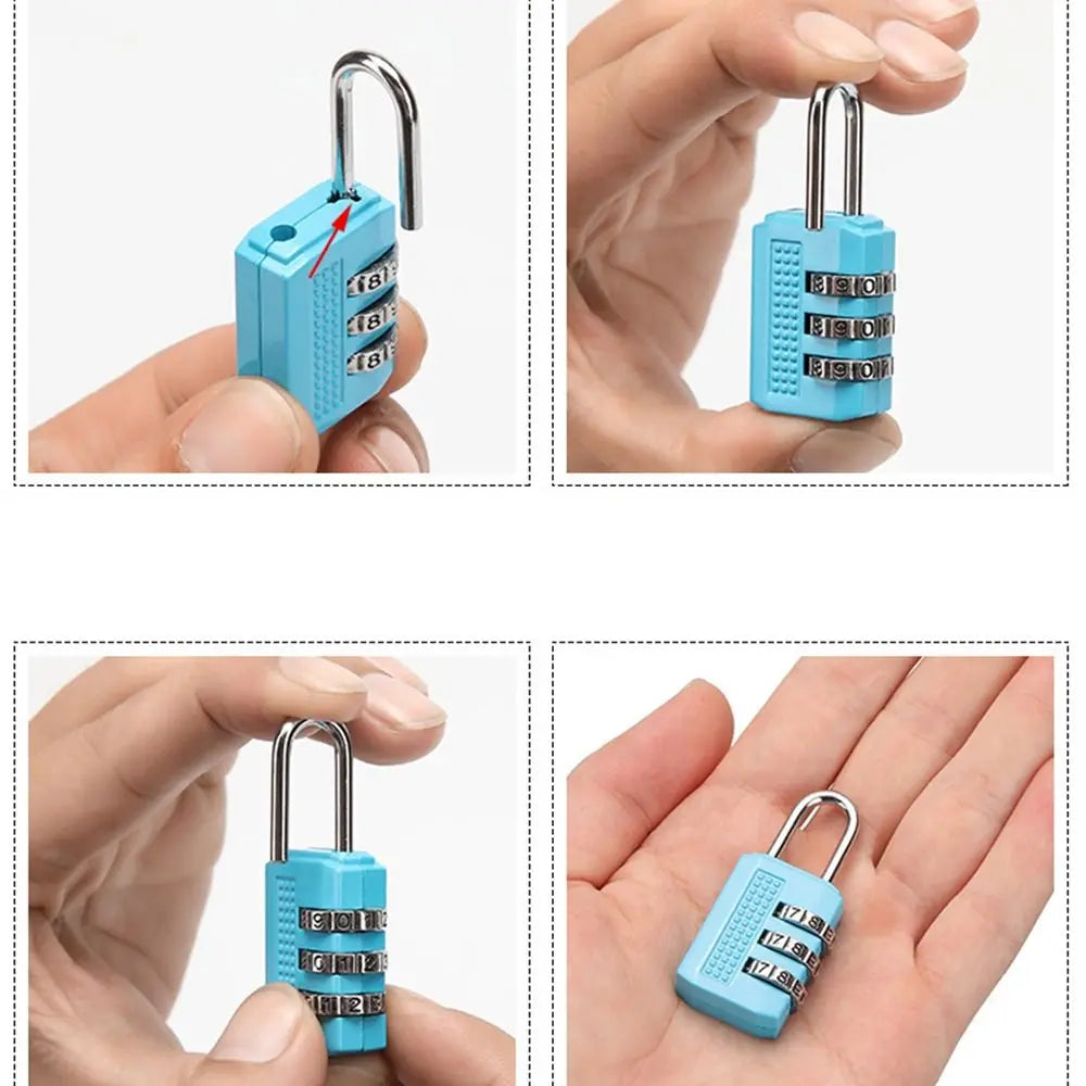 Portable Mini Number Lock Durable Solid Color Password Lock 3 Digit Anti-theft Alloy Padlock Trolley Case