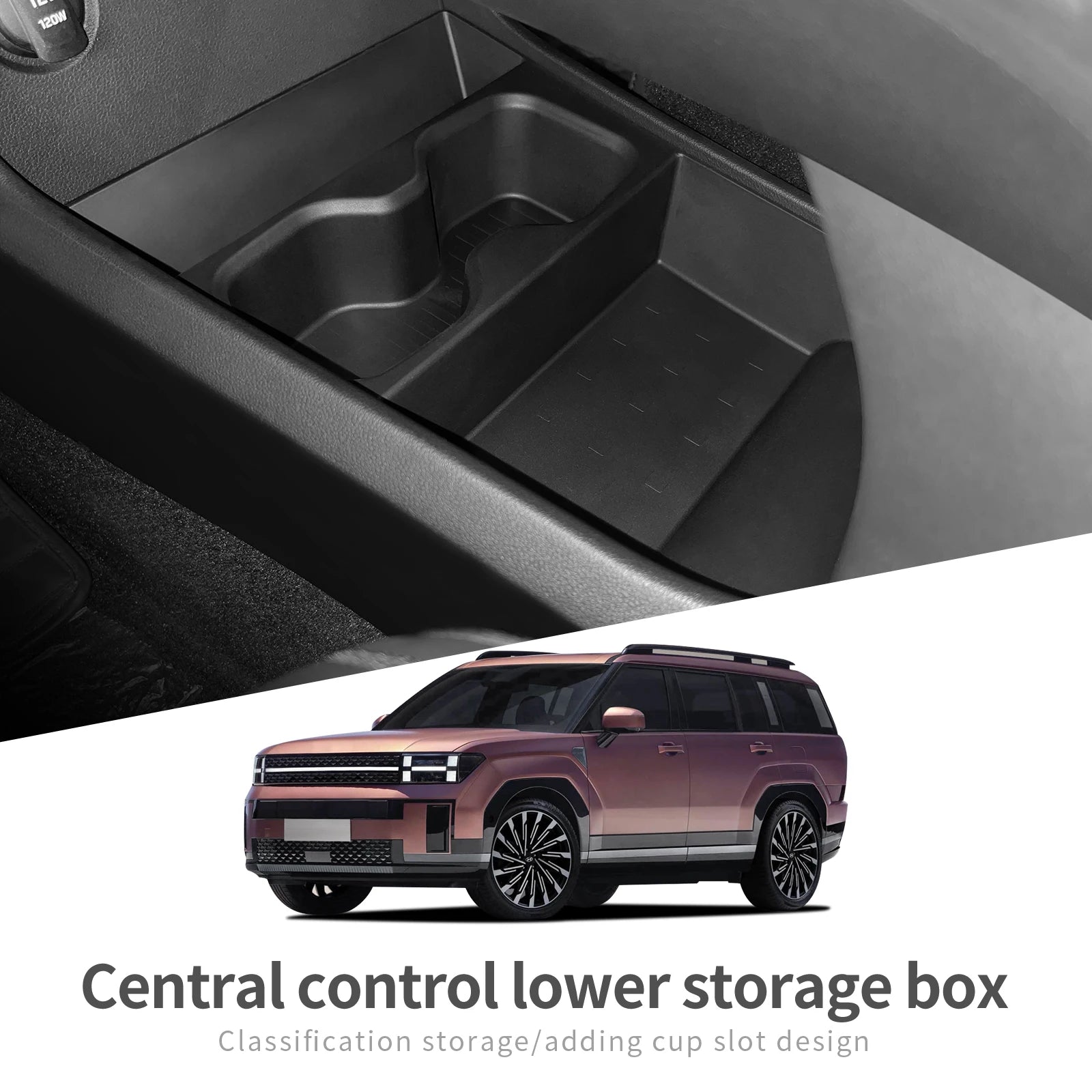 Smabee for Hyundai Santa Fe 2024 2025 2026 Car Central Lower Layer Storage Box Cup Holder TPE Organizer Tray Accessories Tidying