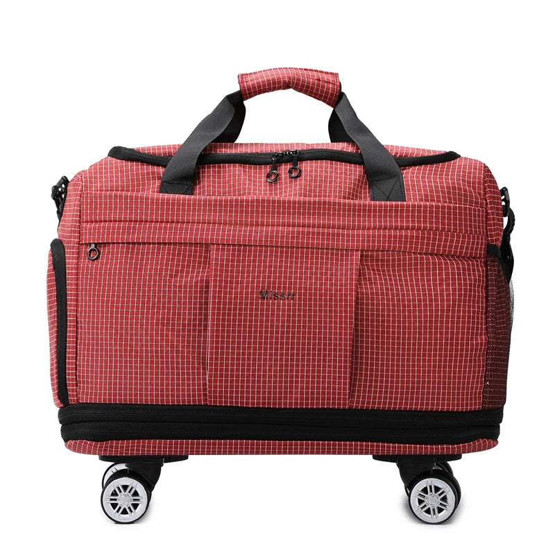 Large Capacity Double Expandable Rolling Travel Bag Oxford Foldable Wheeled Duffle Multi-purpose Commute Luggage Storage Handbag