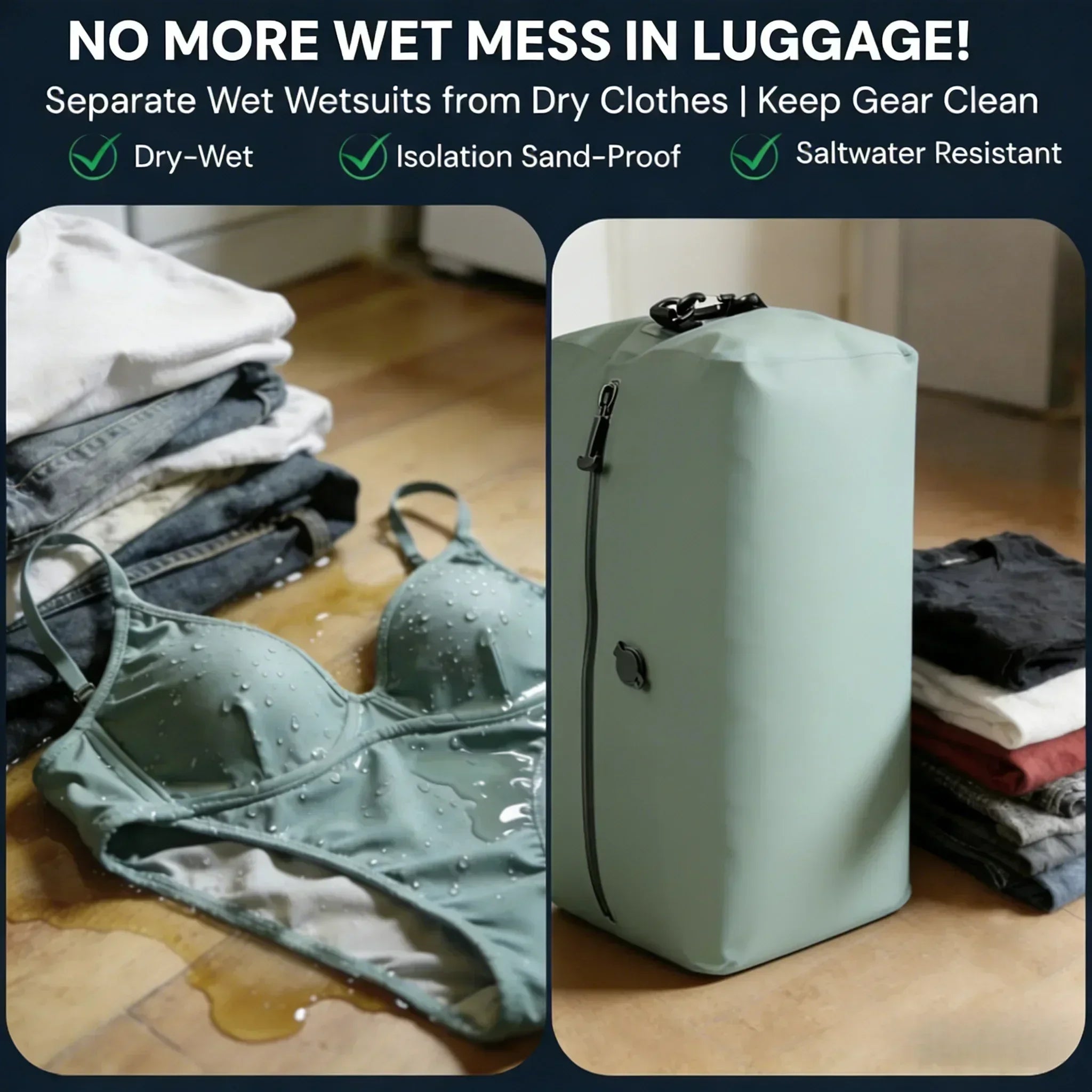 Travel Vacuum Compression Bags IP67 Waterproof PU Nylon Clothes Organizer USB Electric Pump 34L Space Saver Green Black