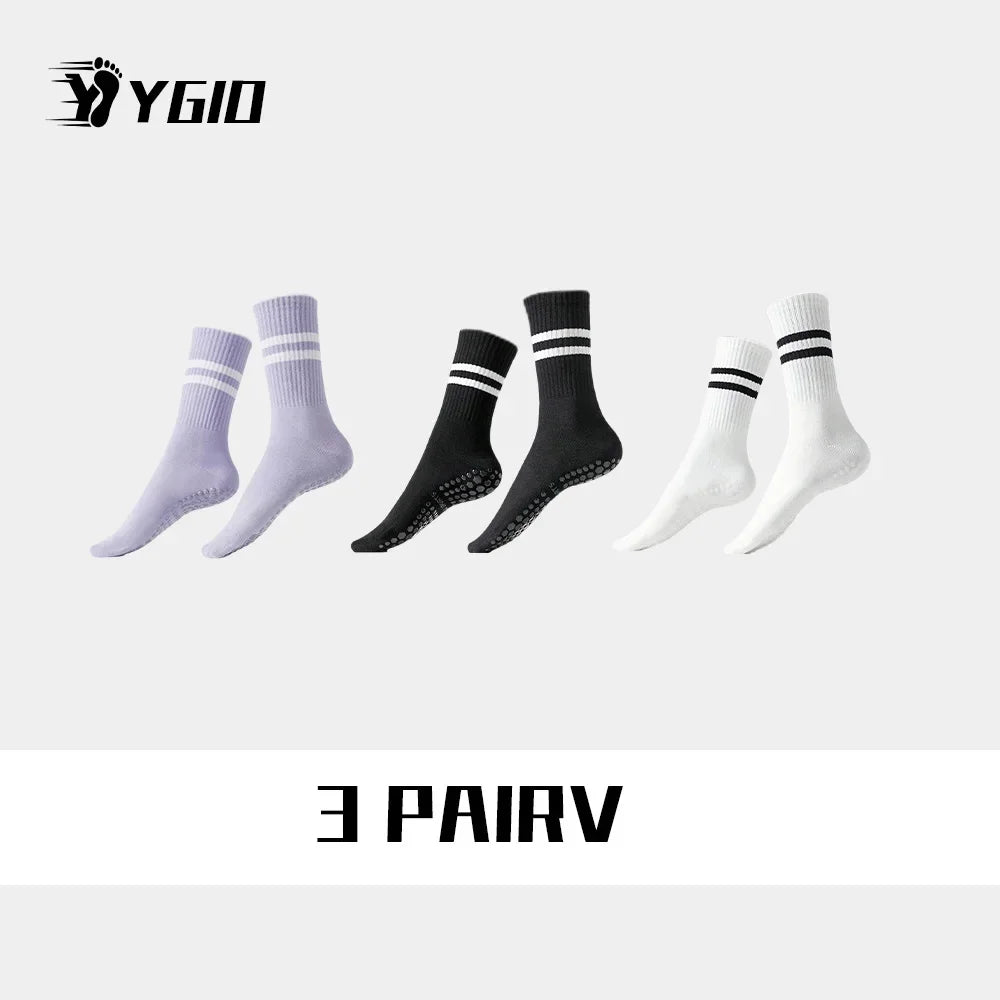 3pairs  Grip Socks for Women, Non Slip Pilates Yoga Socks with Double Stripes Non Slip Socks for Workout, Ballet, Athletic Socks