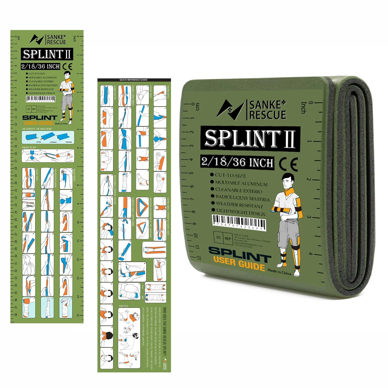 SANKE RESCUE First Aid Splint Green-Gray Orange-Blue Keep Bones in Position For Camping Hiking Fixture Bone Emergency Kit
