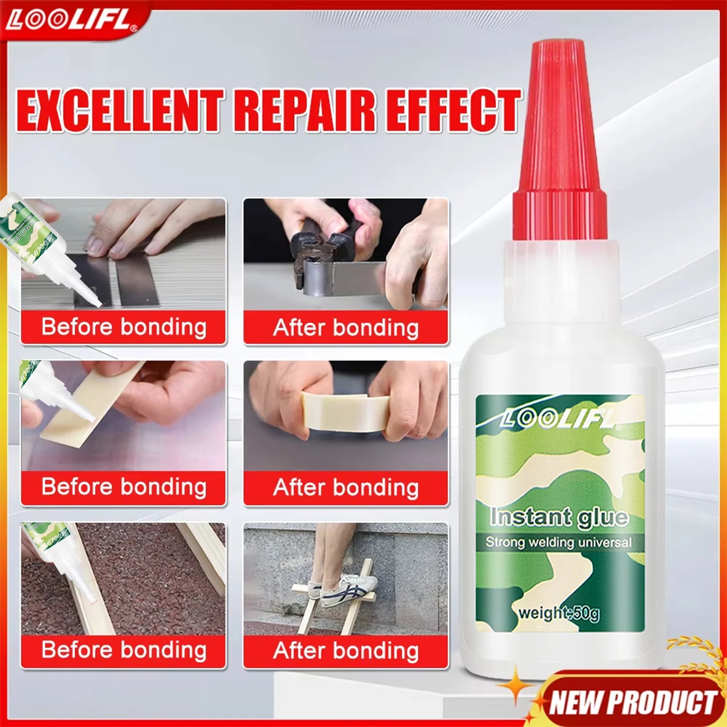 LOOLIFL Cyanoacrylate Super  Glue Welding 50ml Instant Fast Adhesive Universal Welding Super Glue Plastic Wood Metal Rubber