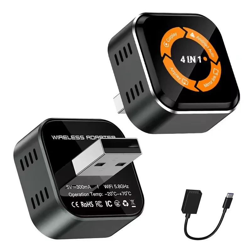 Skilldrive 4 in1 Carplay Android Auto Adapter En Drahtlos Usb c Converter Box Wireless Mirrorlink Dongle Airplay Adapter for Car