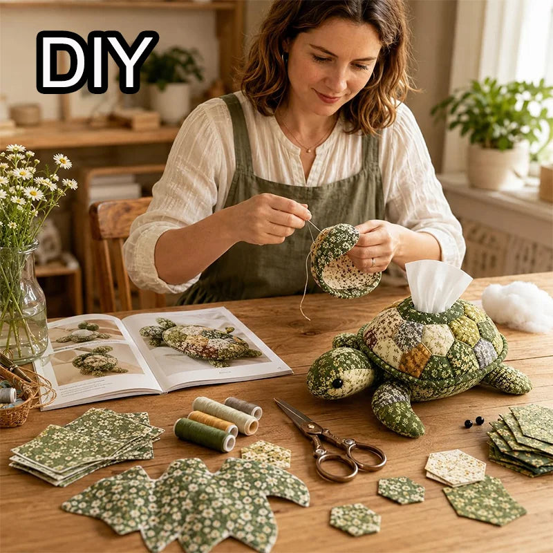 DIY Patchwork Tissue Box Cover Kit Precut Cloth Sewing Thread Tools Handmade Napkin Holder Craft Hobby Home Table Decor Gift
