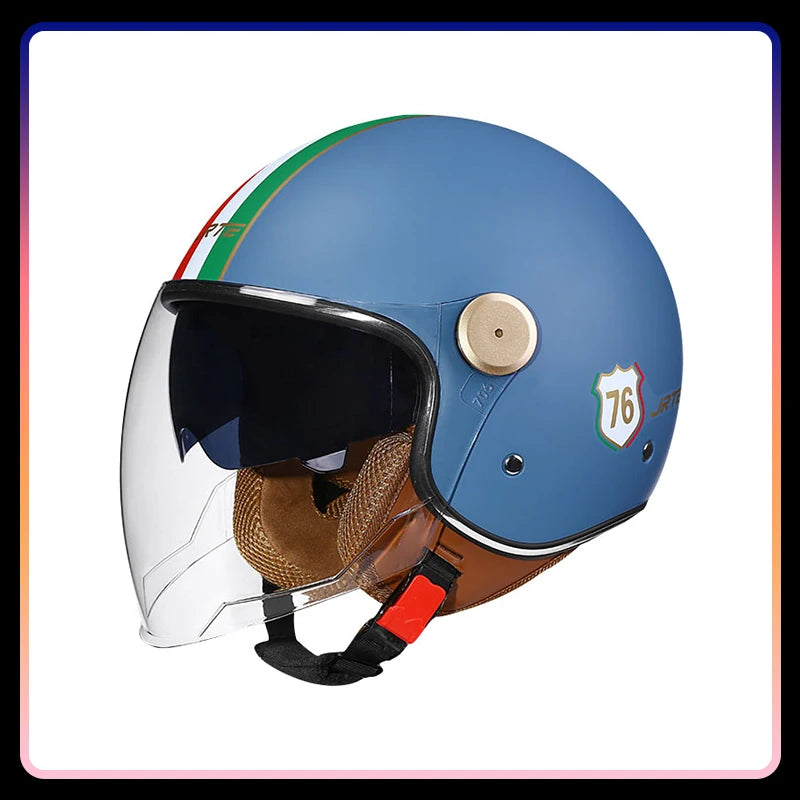 Dual Lens Open Face Motorcycle Helmets DOT ECE Vintage Jet Moto Helmet Double Visor Retro Men Women 3/4 Open Half Helmet