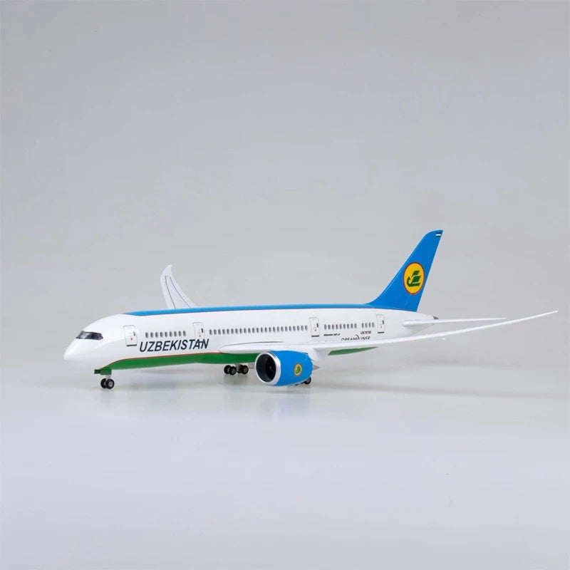 43cm Uzbekistan Airways B787 Aircraft Diecast 1/130 Scale Plane Child Toy With Lights & Wheels Miniature Airplane Aviation Gifts