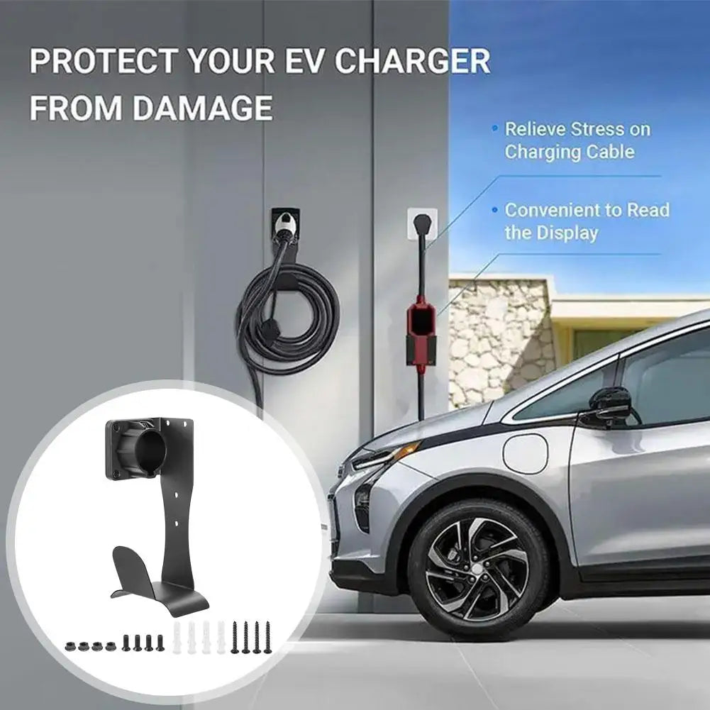 Charger Holder Wall Mount Stainless Steel Electric Vehicle Charging Cable Organizer With Connector Base U-Hook Duty Cord Dock