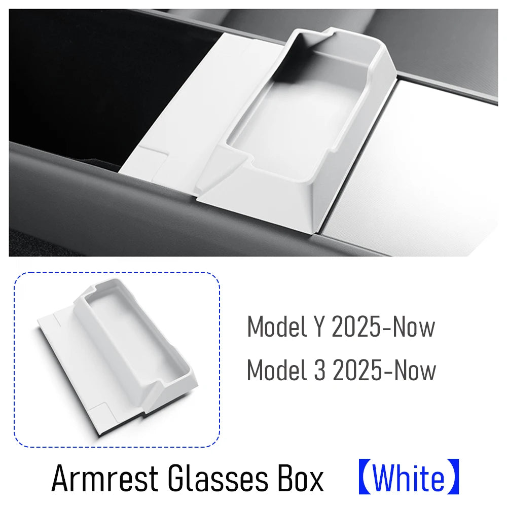 for Tesla Model 3 Y Juniper 2025 2026 Center Console Armrest Storage Box Glasses Holder Tray Case Organizer Interior Accessories