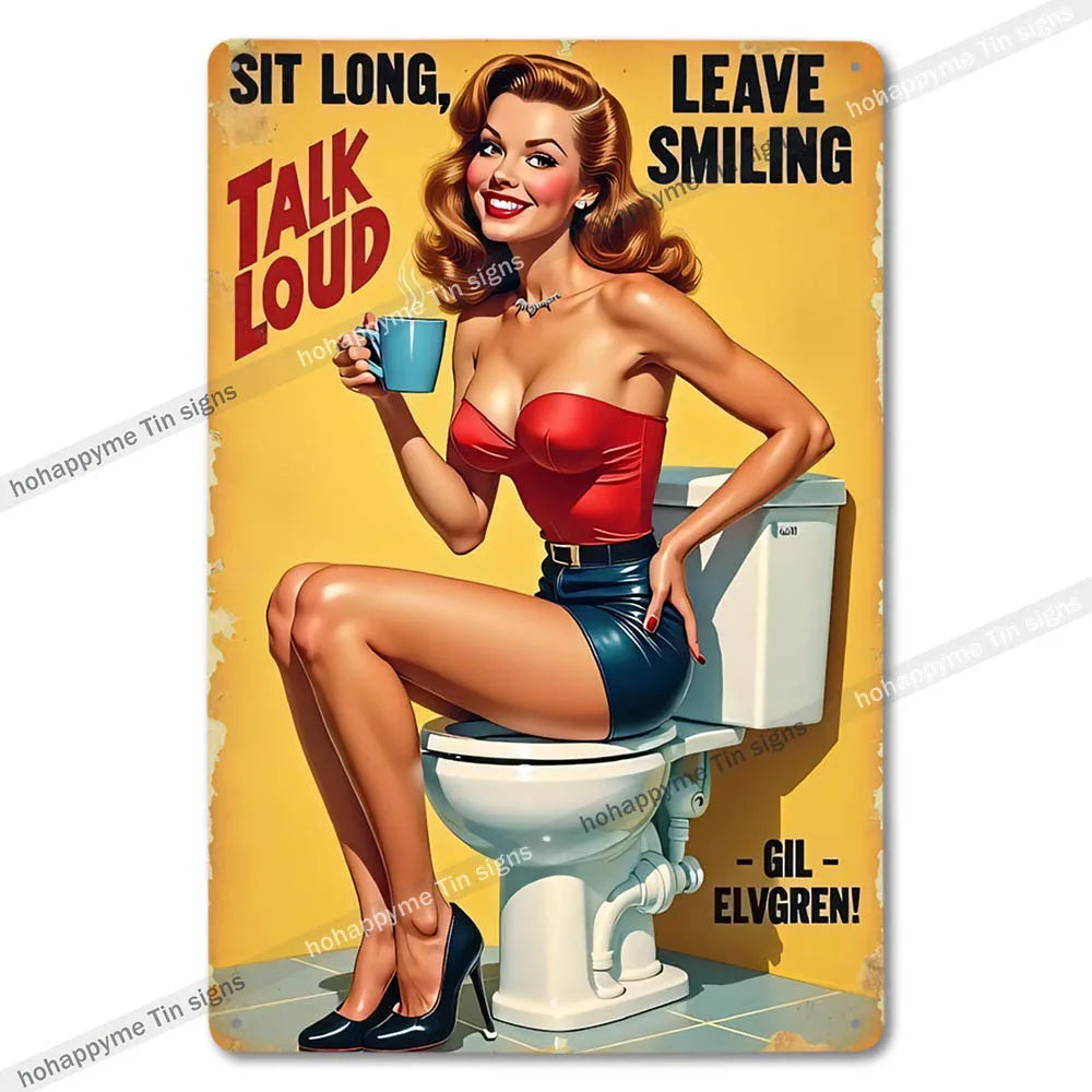 Retro Metal Tin Bathroom Signs Wall Decor for Home Restroom Vintage Toilet Humor Art Unique Gift Ideas
