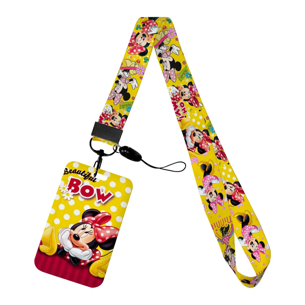 Disney Yellow Series Mickey Minnie Card Holder Work Permit Name Badge with Keychains Student Id Card Lanyard Holder Accessories