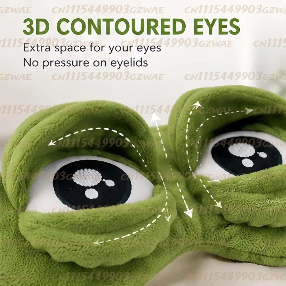 Frog Eye Mask for Sleeping, 3D Frog Sleep Mask with Adjustable Eyelids, Funny Plush Blackout Eye Mask, Soft Contoured Sleep Mask