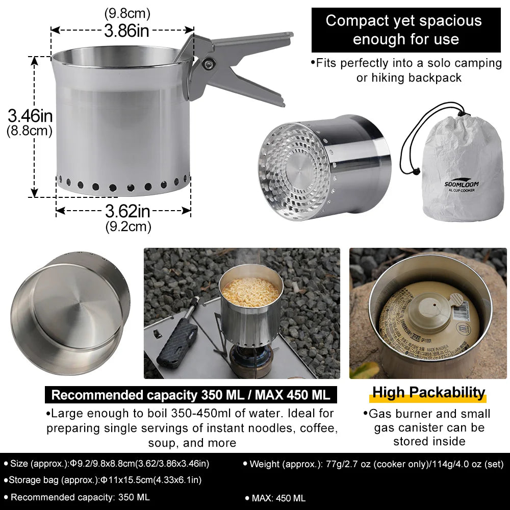 Soomloom Portable Heat-Focused Fast Boil Cooker, High-Efficiency Heat Camping Pot with Heat Exchanger, Quick Burn Coffee Cup