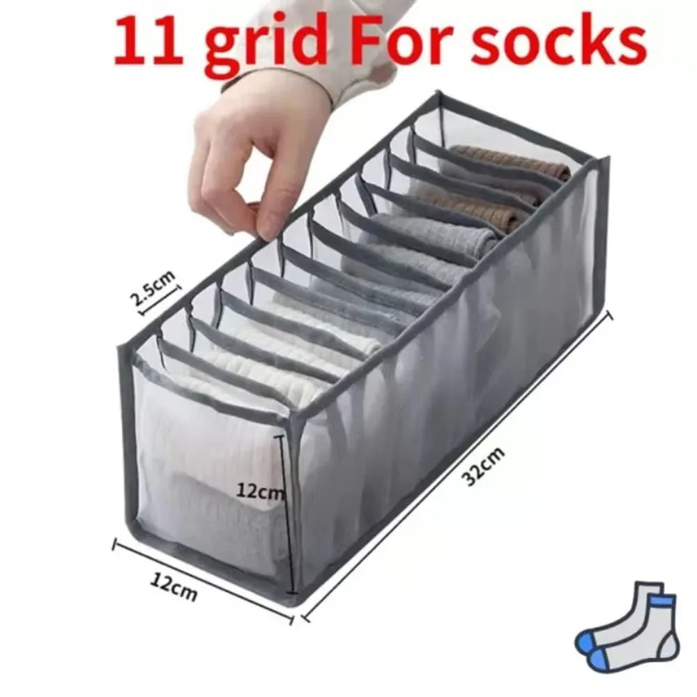 3-Pack Home Storage Boxes Foldable Plaid Underwear Combination Bags - Nylon Drawer Dividers for Socks Panties and Underwear