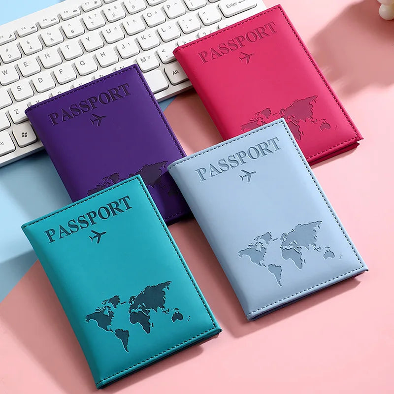 PU Leather Passport Cover for Men & Women Organizer - Protective Card Holder ID Document Covers World Map Travel Passport Case