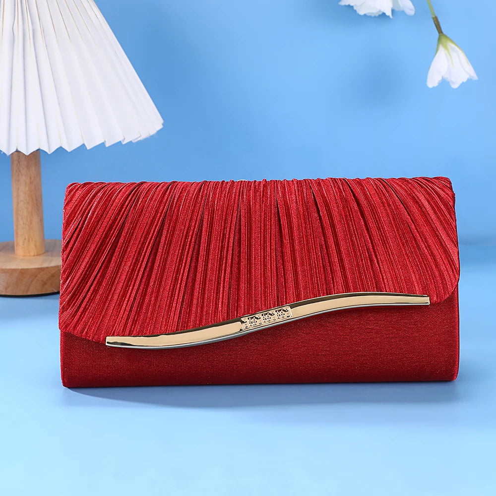 New Ruffled flip handle bag Stylish Satin Envelope Storage Bag Bridal Party Evening Dress Bag Metal chain shoulder bag