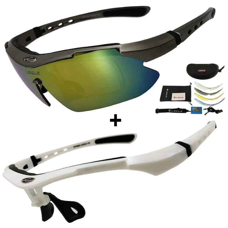 LOCLE Hiking Glasses UV400 Polarized Sunglasses Men Tactical Shooting Goggles Fishing Climbing Sport Glasses Cycling Goggles