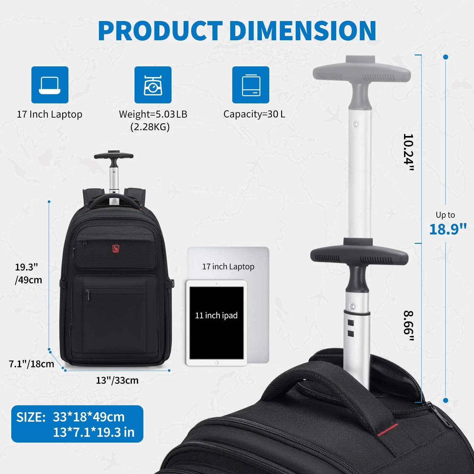 OIWAS Executive Hybrid Backpack - Transformable Roller Luggage with Telescopic Handle, Multi-Compartment Design for Men & Women