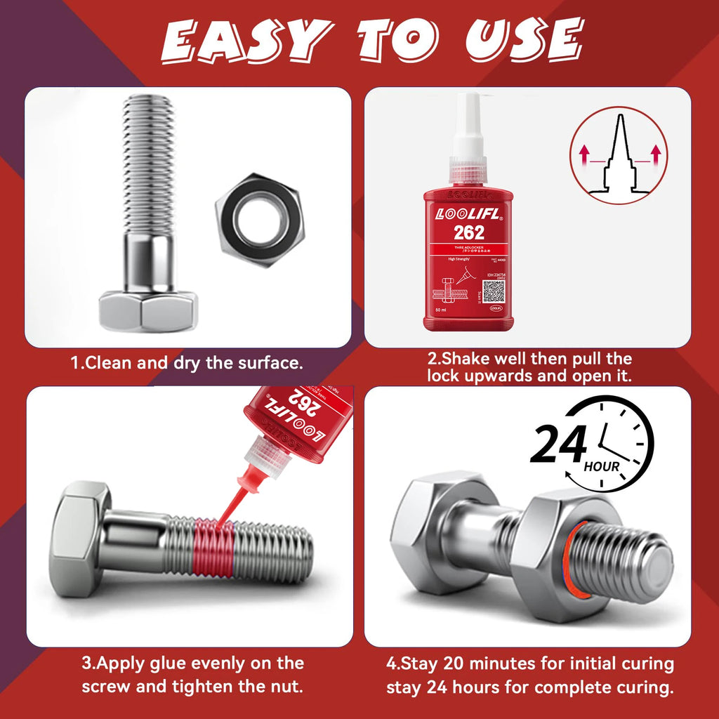 50ml 262 Screw Lock Threadlocker Quickly Cured Thread Locking Agent Anaerobic Adhesive Corrosion-Resistant Anti-Loosening Glue