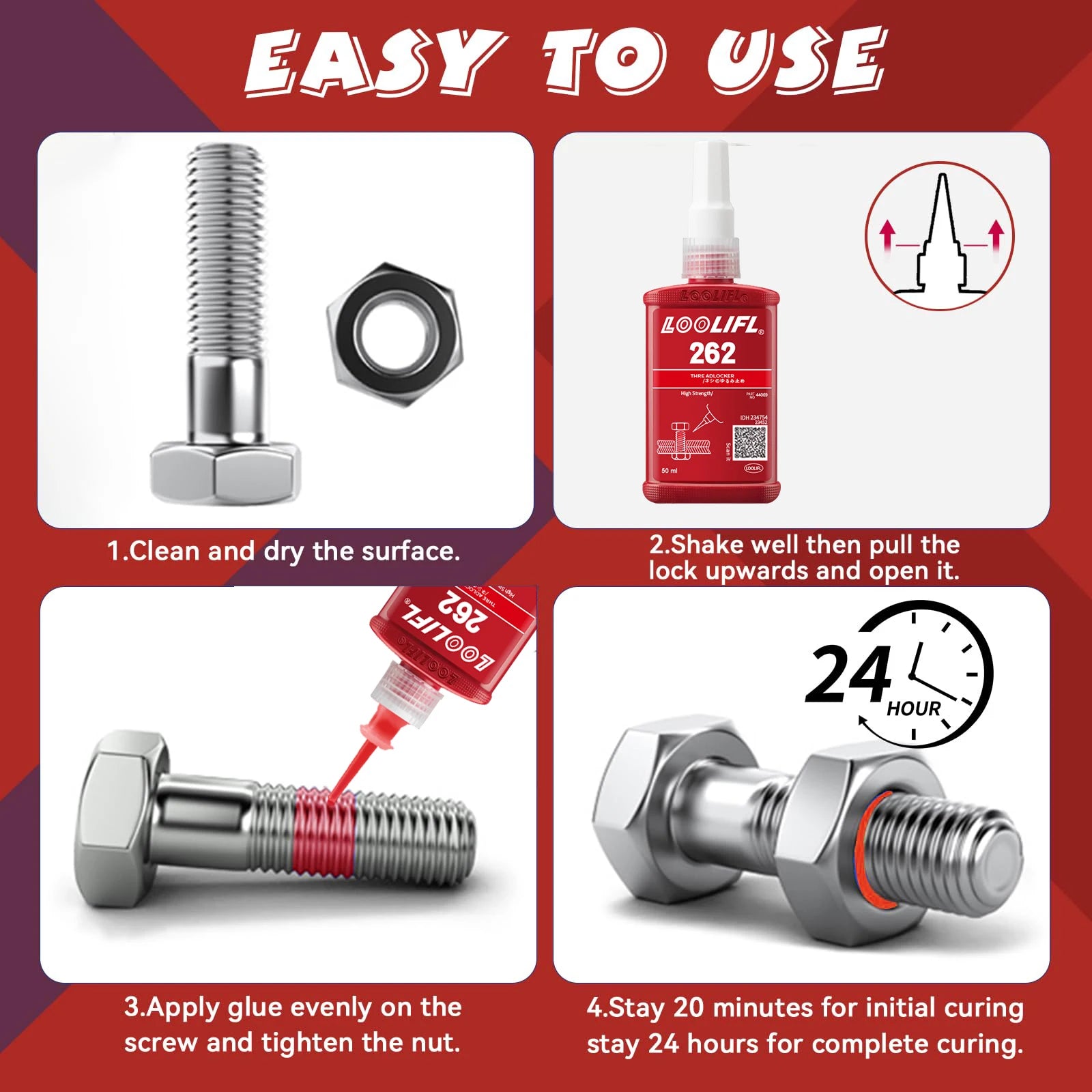 50ml 262 Screw Lock Threadlocker Quickly Cured Thread Locking Agent Anaerobic Adhesive Corrosion-Resistant Anti-Loosening Glue