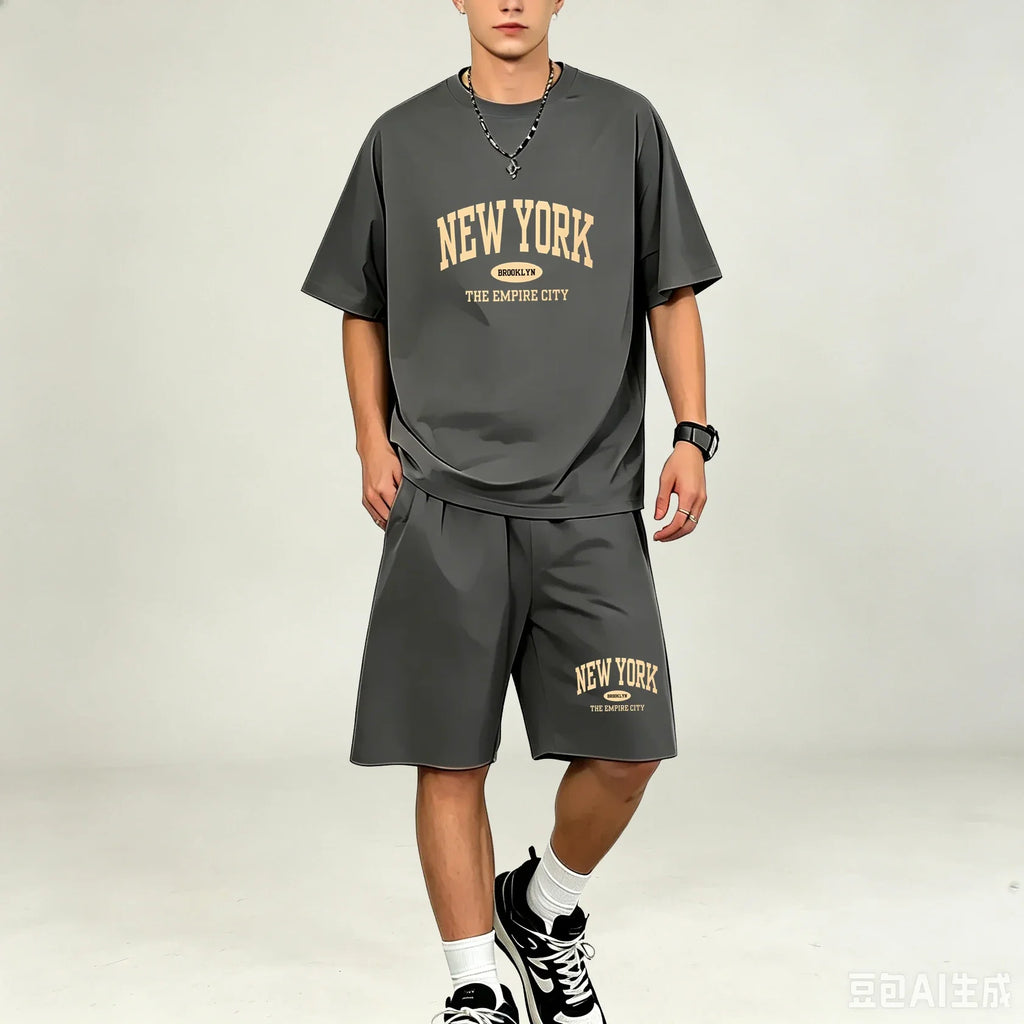 Outdoor Sport Men T‑Shirts Sets Moisture‑Wicking T‑Shirts Sets Hot‑selling Loose‑Fit 2‑Piece Suit Casual Daily Streetwear Outfit