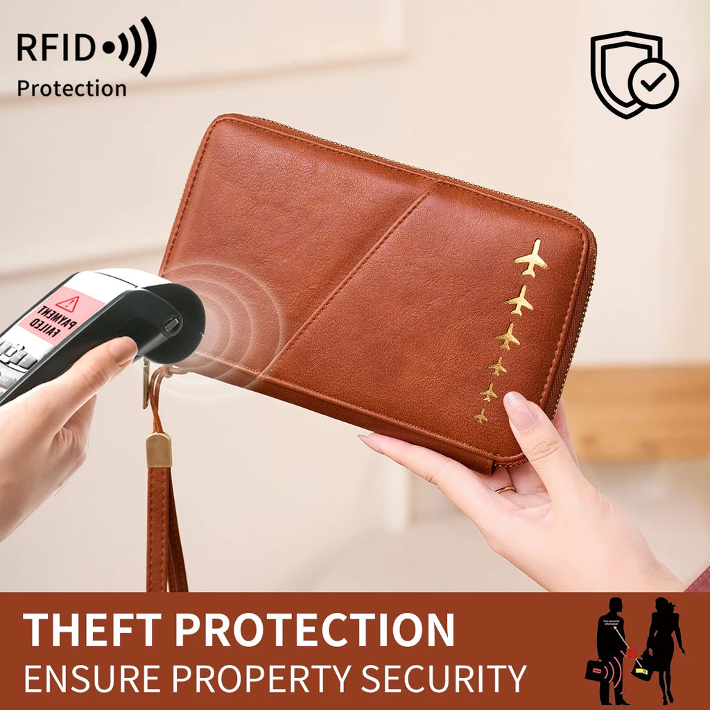 New Family Passport Holder Wallet RFID Blocking Travel Document Storage Bag Women Men Multifunctional PU Leather Passport Wallet